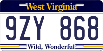 WV license plate 9ZY868