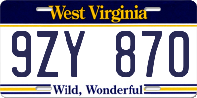 WV license plate 9ZY870