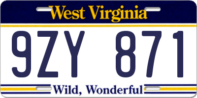 WV license plate 9ZY871