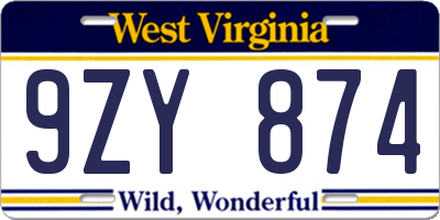 WV license plate 9ZY874
