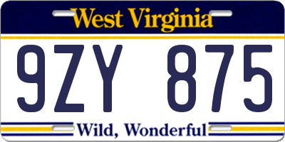 WV license plate 9ZY875
