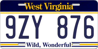 WV license plate 9ZY876