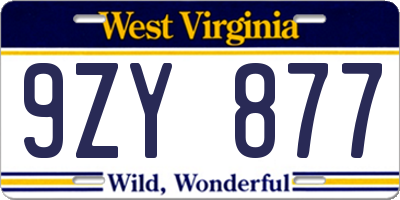 WV license plate 9ZY877