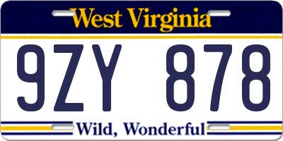 WV license plate 9ZY878