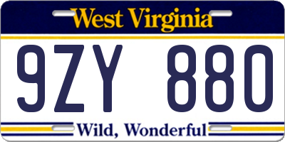 WV license plate 9ZY880