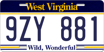 WV license plate 9ZY881