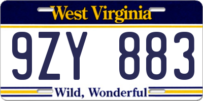 WV license plate 9ZY883