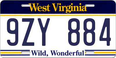 WV license plate 9ZY884