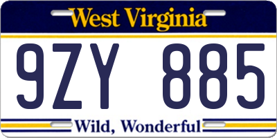 WV license plate 9ZY885
