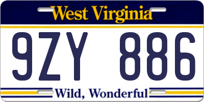 WV license plate 9ZY886