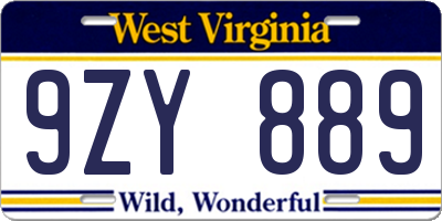 WV license plate 9ZY889