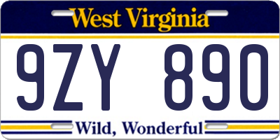 WV license plate 9ZY890