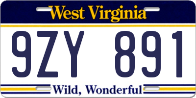 WV license plate 9ZY891