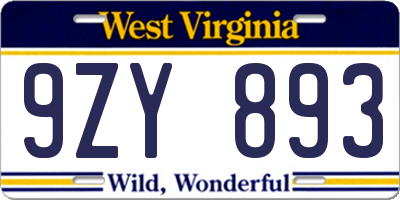 WV license plate 9ZY893