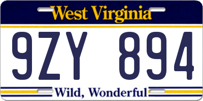 WV license plate 9ZY894