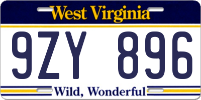 WV license plate 9ZY896