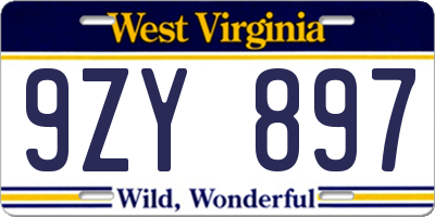 WV license plate 9ZY897