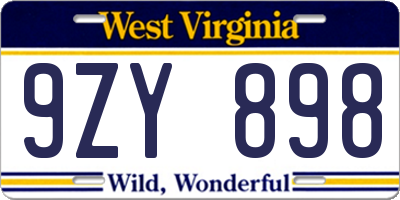 WV license plate 9ZY898