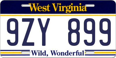 WV license plate 9ZY899