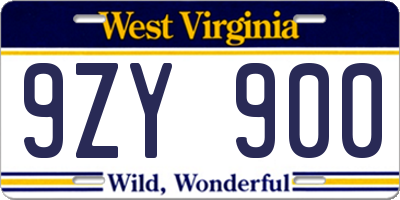 WV license plate 9ZY900