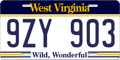 WV license plate 9ZY903
