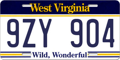 WV license plate 9ZY904