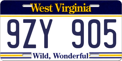 WV license plate 9ZY905