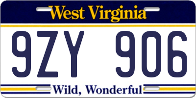 WV license plate 9ZY906
