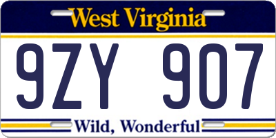WV license plate 9ZY907