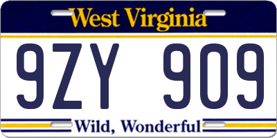 WV license plate 9ZY909