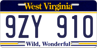 WV license plate 9ZY910