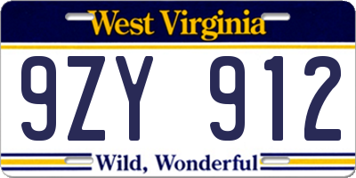 WV license plate 9ZY912