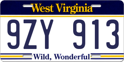 WV license plate 9ZY913