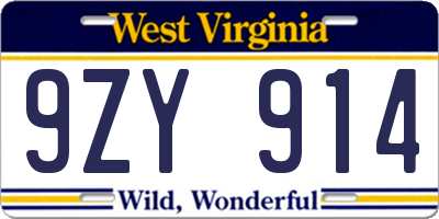 WV license plate 9ZY914