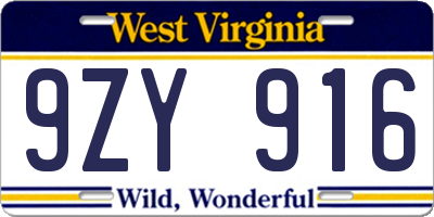 WV license plate 9ZY916