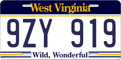 WV license plate 9ZY919