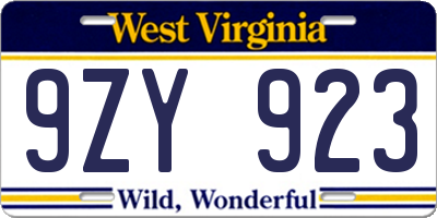 WV license plate 9ZY923