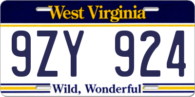 WV license plate 9ZY924