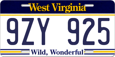 WV license plate 9ZY925