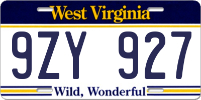 WV license plate 9ZY927
