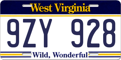WV license plate 9ZY928