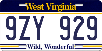 WV license plate 9ZY929