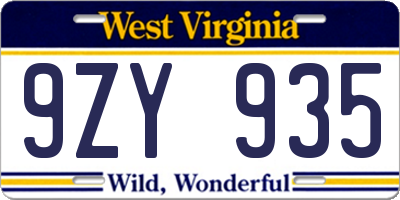 WV license plate 9ZY935