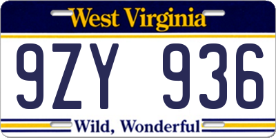 WV license plate 9ZY936