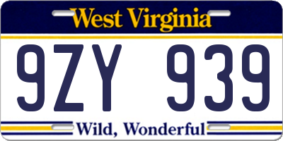 WV license plate 9ZY939
