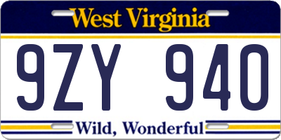 WV license plate 9ZY940