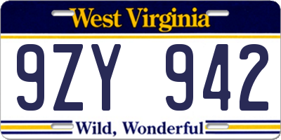 WV license plate 9ZY942