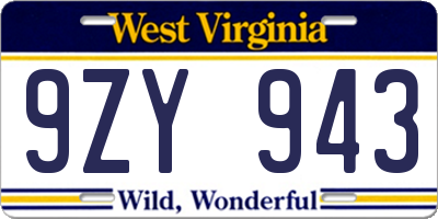 WV license plate 9ZY943