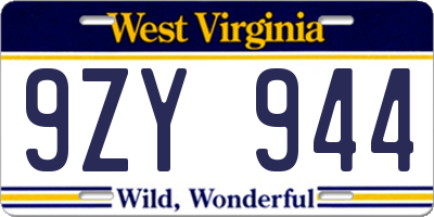 WV license plate 9ZY944
