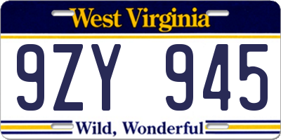 WV license plate 9ZY945